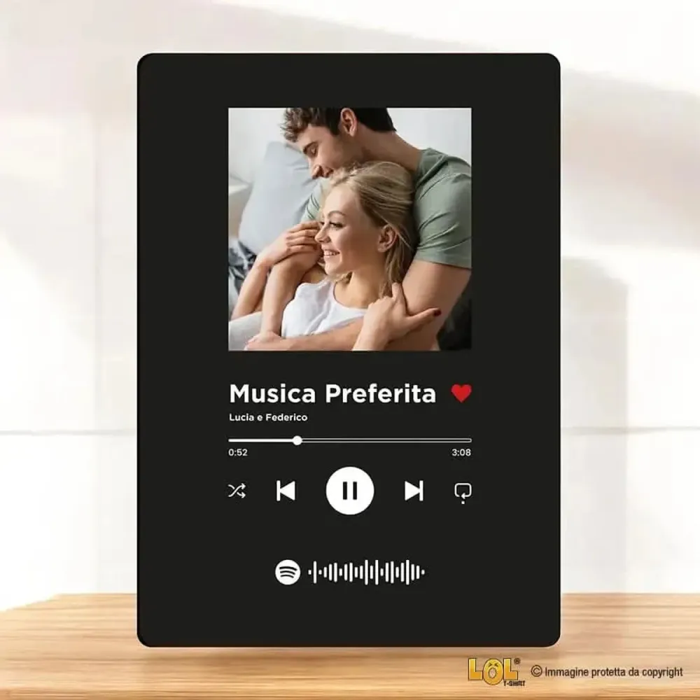 Quadro Spotify Plexiglass Nero Personalizzato con Foto, Nomi e Canzone