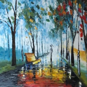 Quadro di un viale piovoso