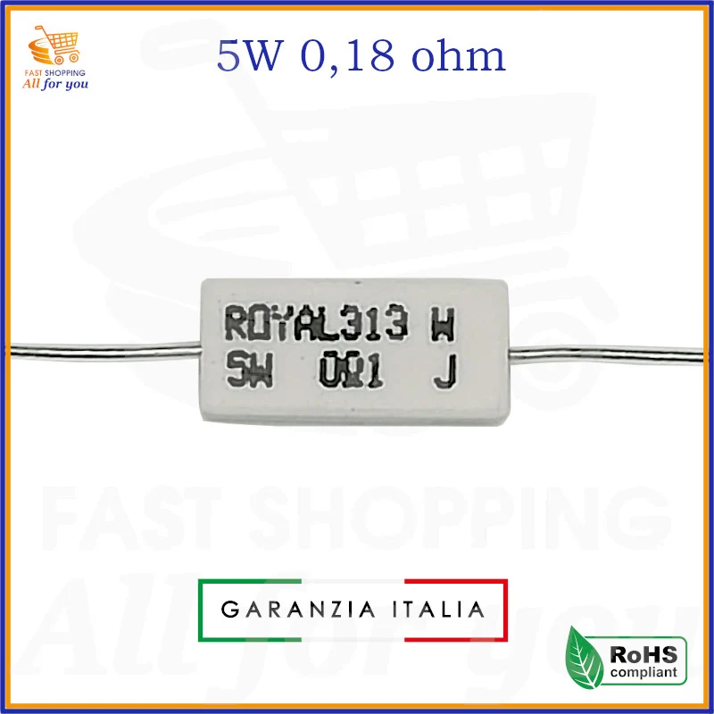 Resistenza Filo 0,18 Ohm 5W ±5% – Corpo Ceramico per Uso Elettronico