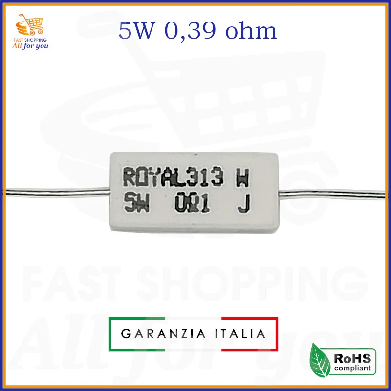 Resistenza Filo 0,39 Ohm 5W ±5% – Corpo Ceramico per Circuiti Elettronici