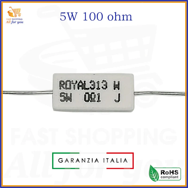Resistenza Filo 100 Ohm 5W ±5% – Ceramica, Assiale per Elettronica