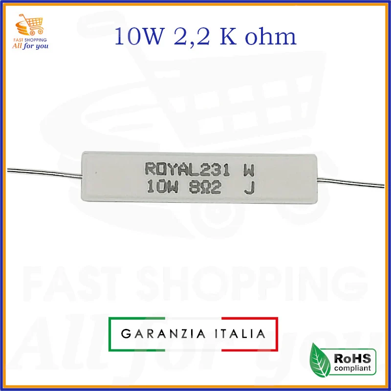 Resistenza filo 2,2K Ohm 10W 5% ceramica – Resistore di potenza ROYAL