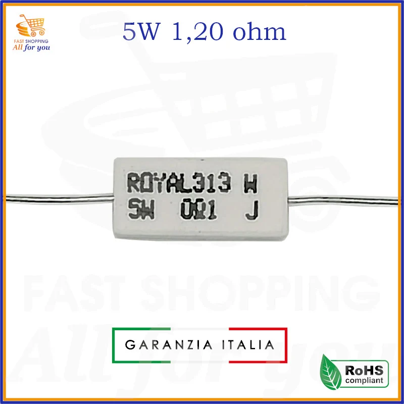 Resistenza Filo 1,2 Ohm 5W ±5% – Corpo Ceramico per Elettronica