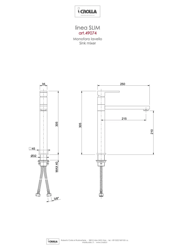 Rubinetto miscelatore da cucina quadro cromato Slim