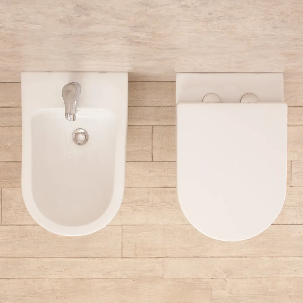 Sanitari Filo Parete Vortix WC senza brida con Seduta e Bidet