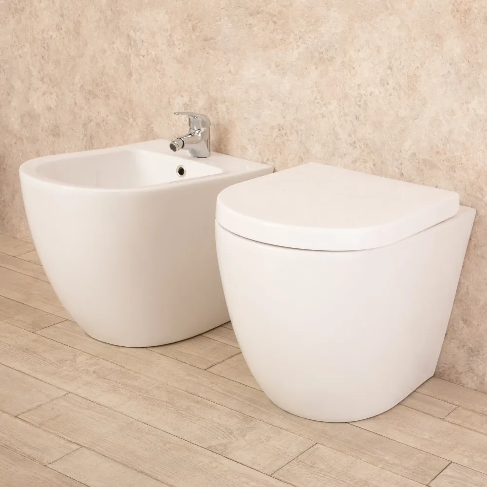Sanitari Filo Parete Vortix WC senza brida con Seduta e Bidet
