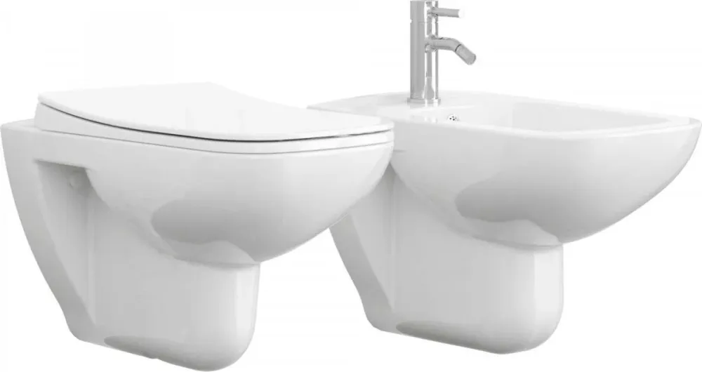Sanitari Sospesi Filo Muro ceramica bianca con copri vaso frizionato Glam