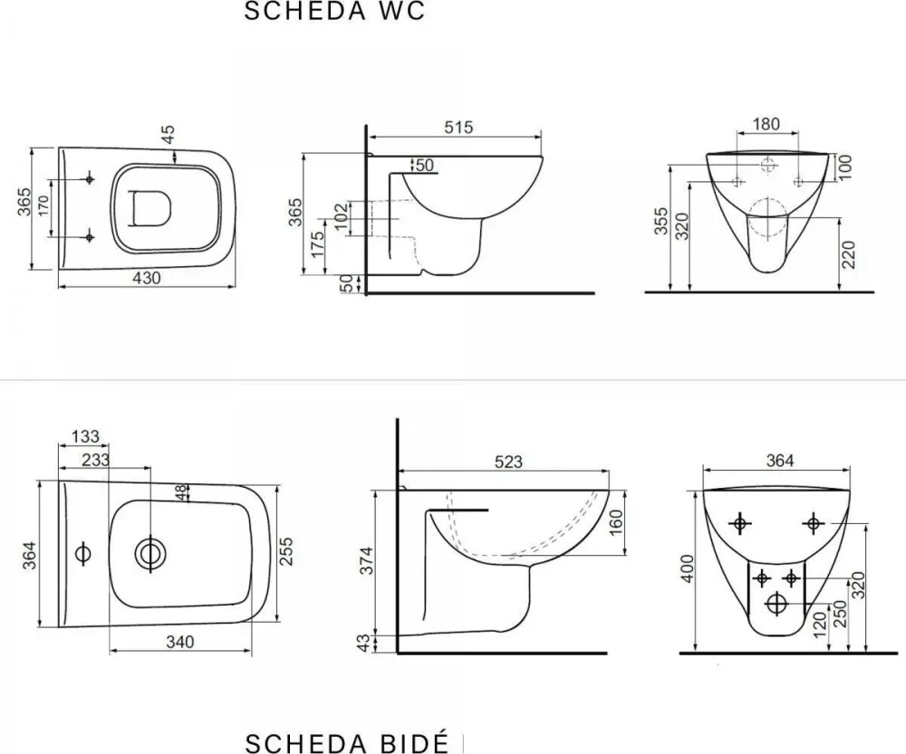 Sanitari Sospesi Filo Muro ceramica bianca con copri vaso frizionato Glam
