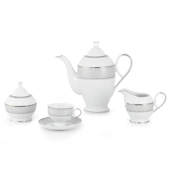 Servizio piatti e caffè con decoro filo platino fine porcellana - Carisma