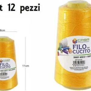 Set 12 Pz Filati Cono Filo Poliestere Cucito 3000y 40s/2 Ocra Gomitolo Cotone