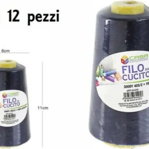 Set 12 Pz Filati Cono Filo Poliestere Cucito 3000y 40s/2 Blu Gomitolo Cotone