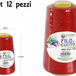 Set 12 Pz Filati Cono Filo Poliestere Cucito 3000y 40s/2 Rosso Gomitolo Cotone