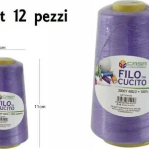 Set 12 Pz Filati Cono Filo Poliestere Cucito 3000y 40s/2 Viola Gomitolo Cotone