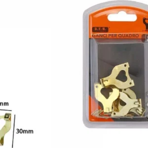 Set 4 Ganci Dorati Per Quadri Quadro Cornici Appendere Parete Cuore 30x25mm 07526