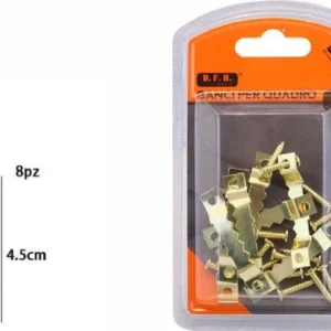 Set 8 Pezzi Ganci Dorati Per Quadri Quadro Cornici Appendere Parete 4.5cm 07517