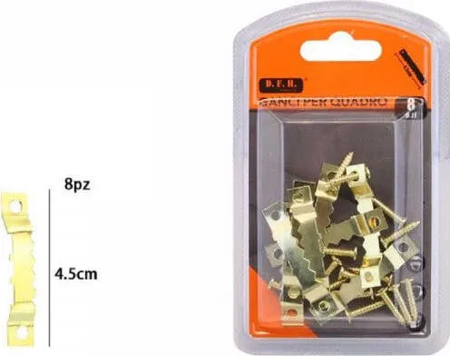 Set 8 Pezzi Ganci Dorati Per Quadri Quadro Cornici Appendere Parete 4.5cm 07517