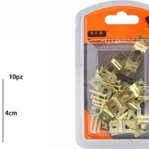 Set 10 Pezzi Ganci Dorati Per Quadri Quadro Cornici Appendere Parete 4 Cm 07519