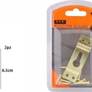 Set 2 Pezzi Ganci Dorati Per Quadri Quadro Cornici Appendere Parete 6.5 Cm 07522