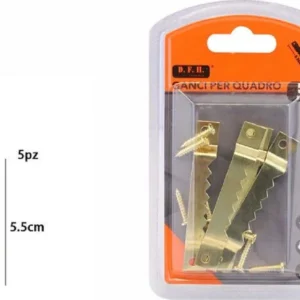Set 5 Pezzi Ganci Dorati Per Quadri Quadro Cornici Appendere Parete 5.5 Cm 07518