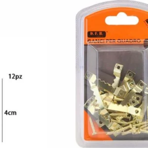 Set 12 Pezzi Ganci Dorati Per Quadri Quadro Cornici Appendere Parete 4 Cm 07516