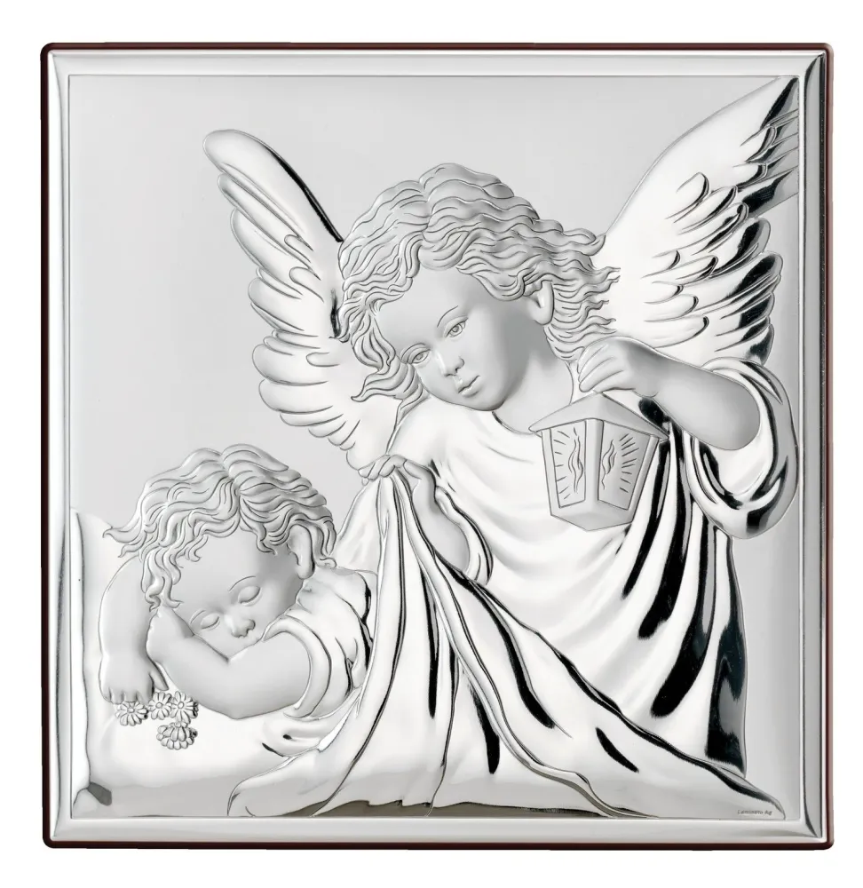 Sovrani quadro angelo protettore 18x18 laminato argento B2129