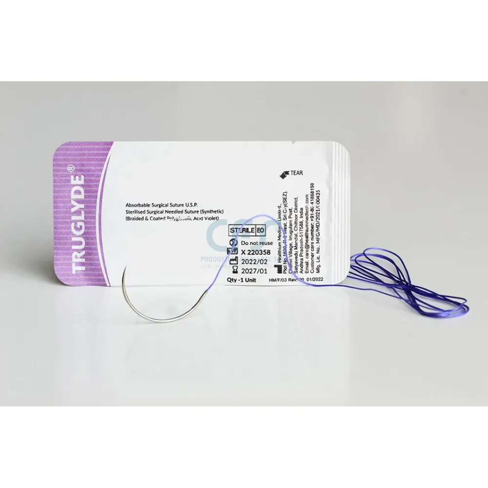 Sutura Healthium TRUGLYDE, ago 3/8 19mm, USP 3/0 - filo viola 70cm (conf. 12 pz.)