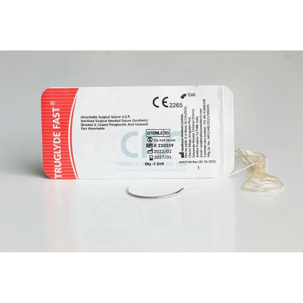 Sutura Healthium TRUGLYDE FAST, ago 1/2 17mm, USP 5/0 - filo incolore 75cm (conf. 12 pz.)