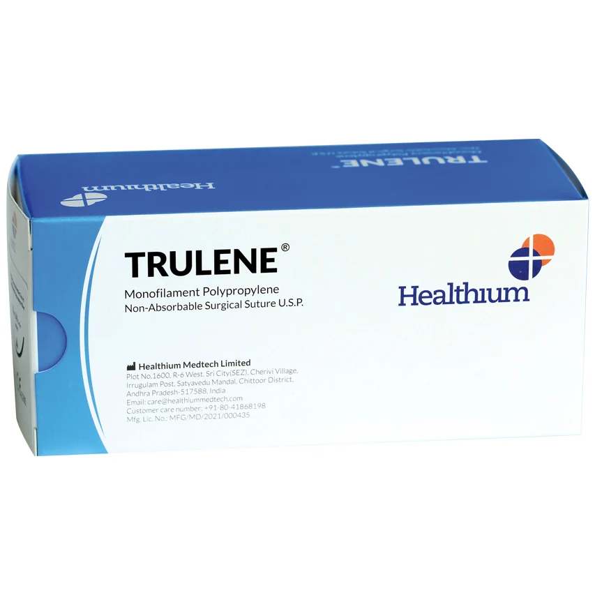 Sutura Healthium TRULENE, ago 3/8 16mm, USP 6/0 - filo blu 45cm (conf. 12 pz.)