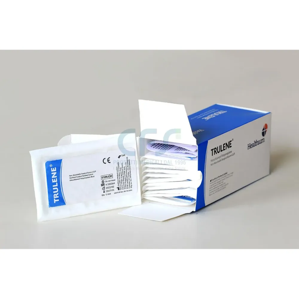 Sutura Healthium TRULENE, ago 3/8 24mm, USP 2/0 - filo blu 70cm (conf. 12 pz.)