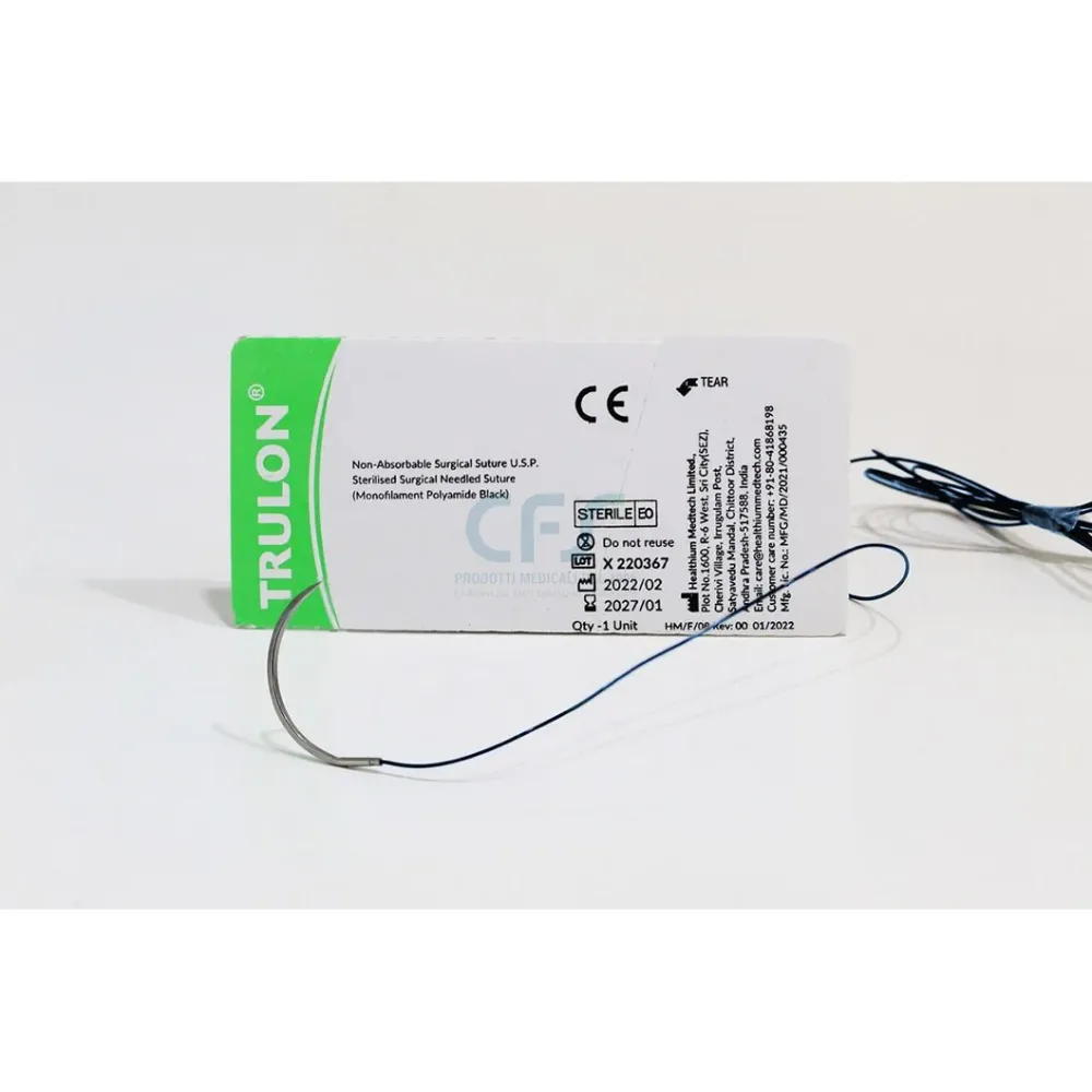 Sutura Healthium TRULON, ago 3/8 19mm, USP 4/0 - filo blu 45cm (conf. 12 pz.)