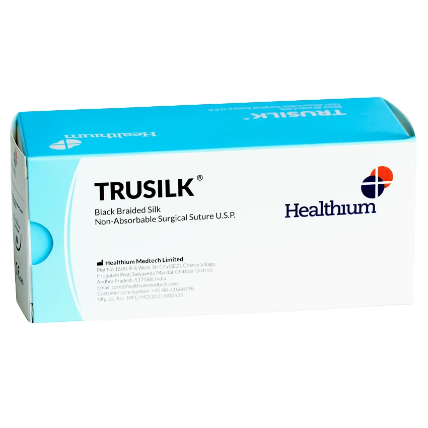 Sutura Healthium TRUSILK, ago 3/8 13mm, USP 4/0 - filo nero 45cm (conf. 12 pz.)