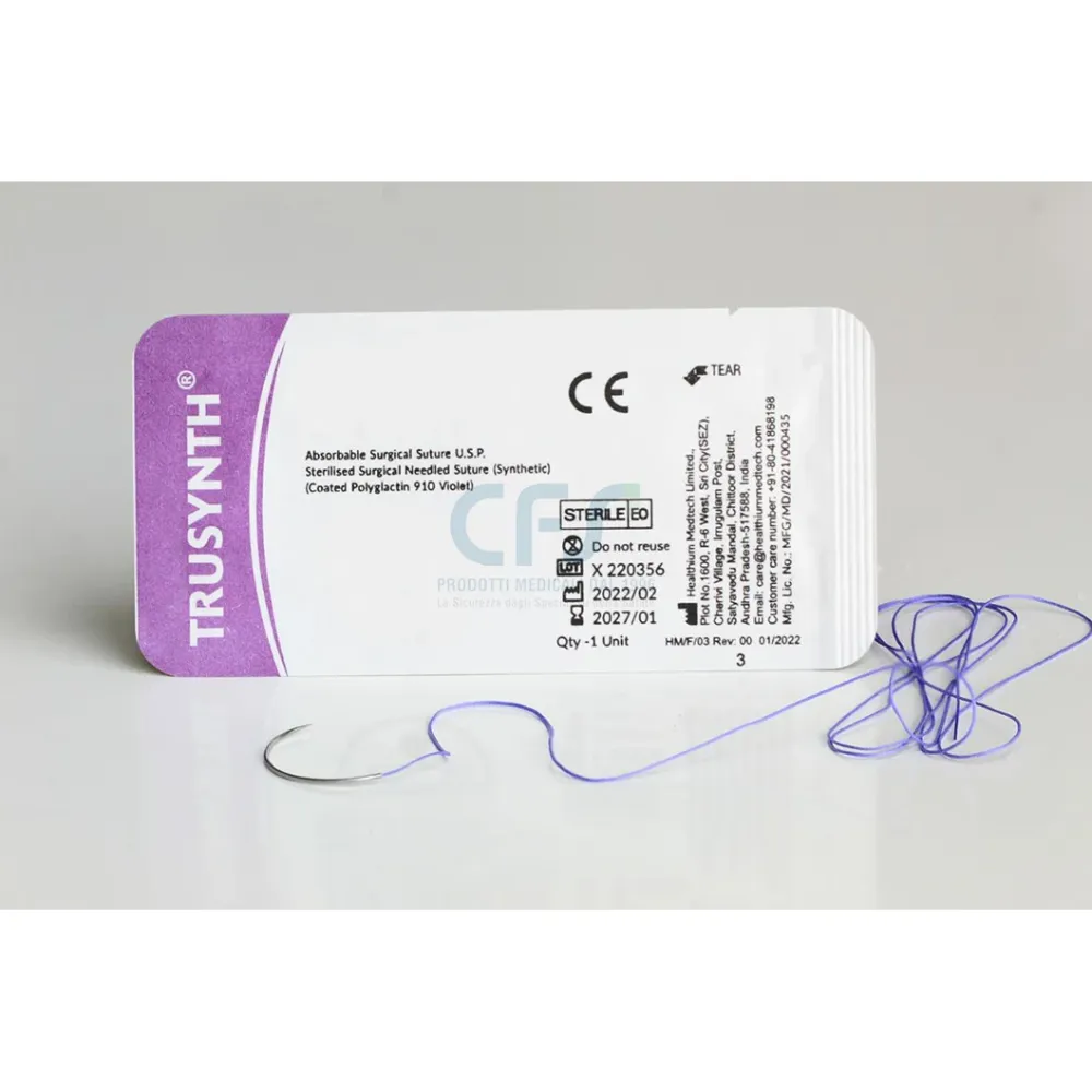 Sutura Healthium TRUSYNTH, ago 1/2 40mm, USP 1 - filo viola 90cm (conf. 12 pz.)