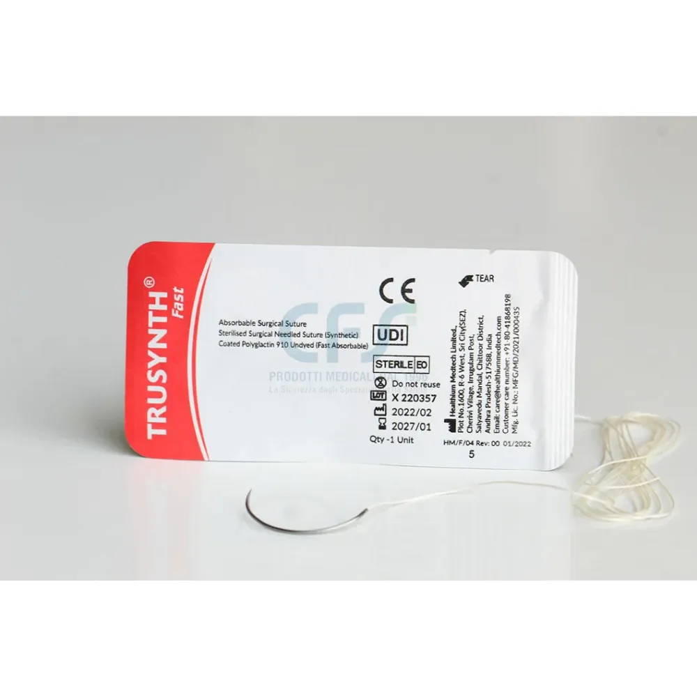 Sutura Healthium TRUSYNTH FAST, ago 3/8 19mm, USP 3/0 - filo incolore 45cm (conf. 12 pz.)