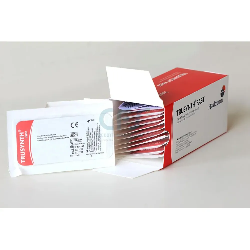 Sutura Healthium TRUSYNTH FAST, ago 3/8 19mm, USP 4/0 - filo incolore 70cm (conf. 12 pz.)