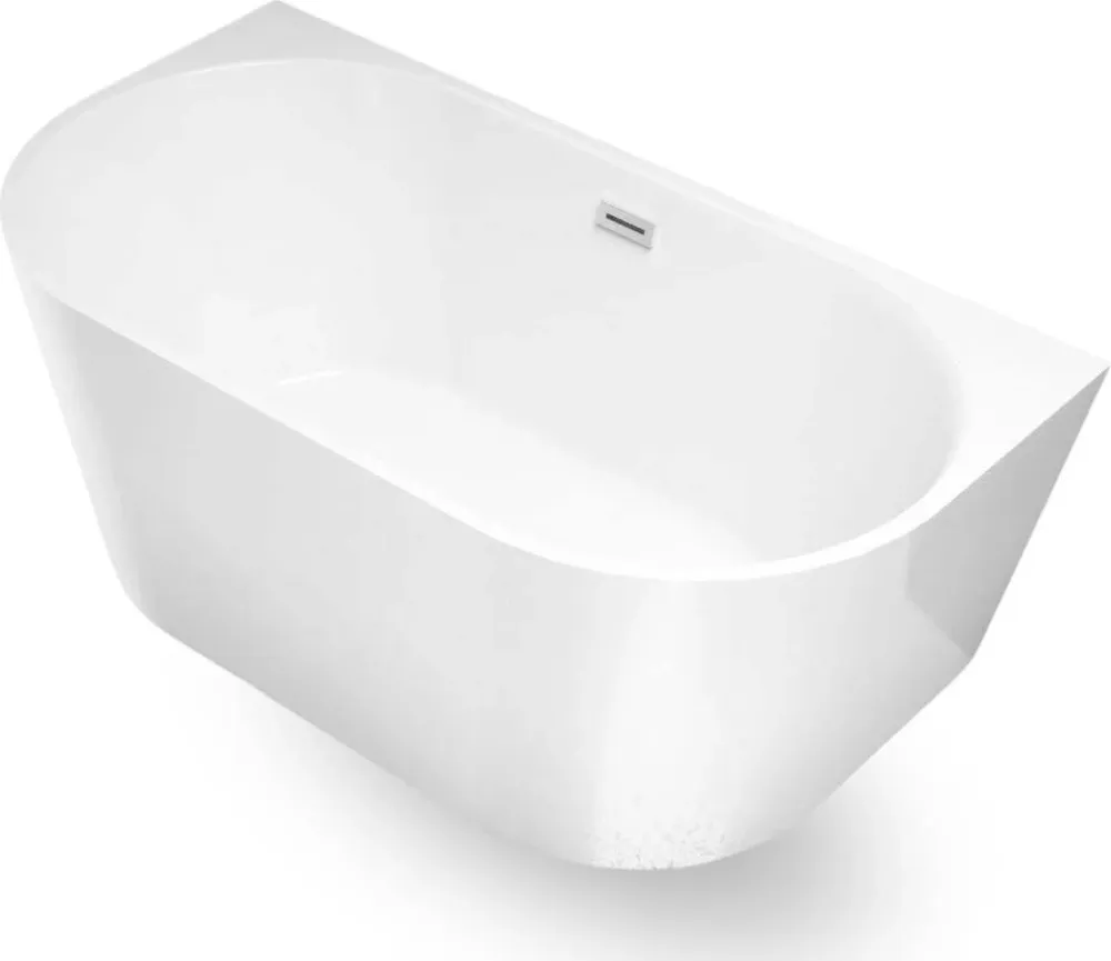 Vasca Da Bagno Filo Parete Semicircolare Acrilico Bianco Lucido 150 x 80 x 58 cm