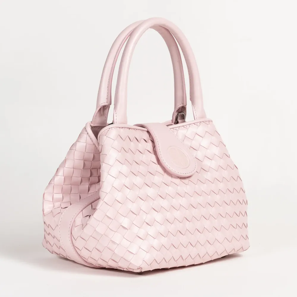 Women's Pearled Pink Nappa Perlata Leather Lucia Bag Intreccio Quadro