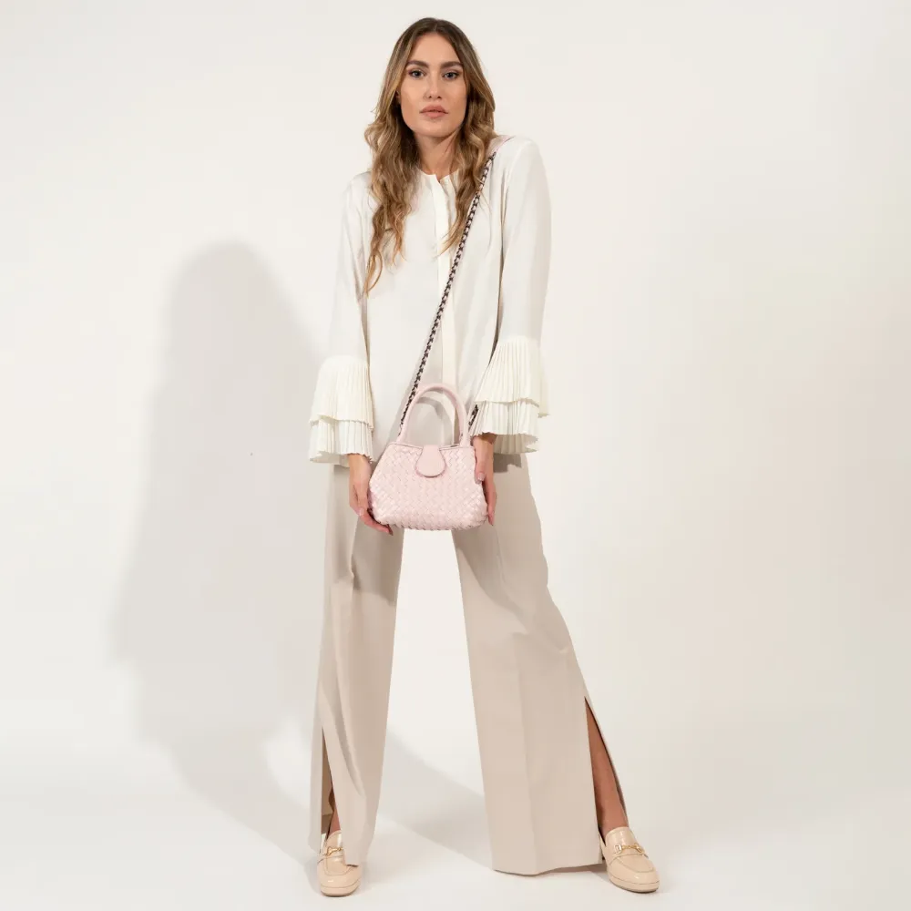 Women's Softy Perlato Leather Lucia Bag Intreccio Quadro Rosa