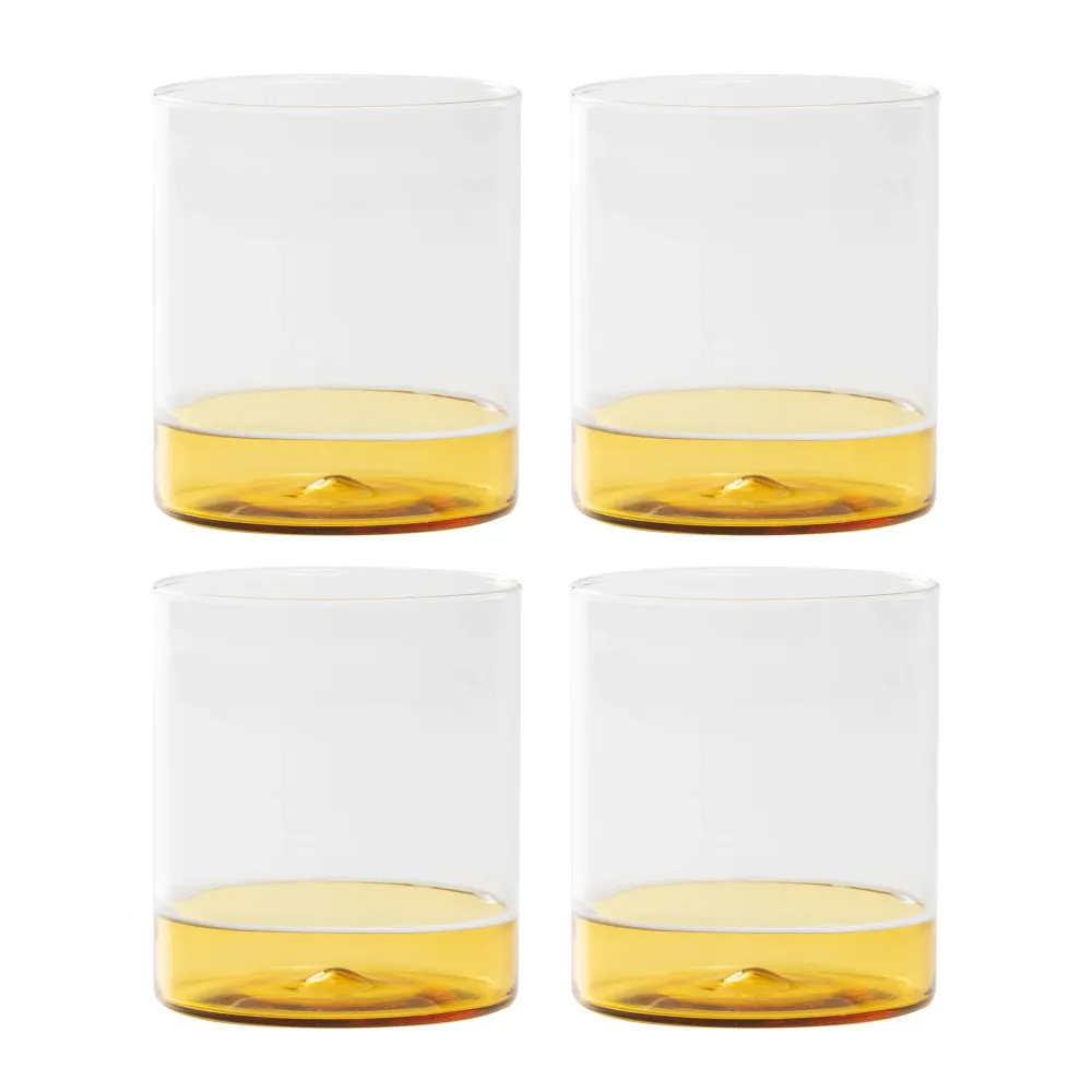 Zafferano Set 4 Tumbler Filo Bianco 440ml Vetro Giallo Oro