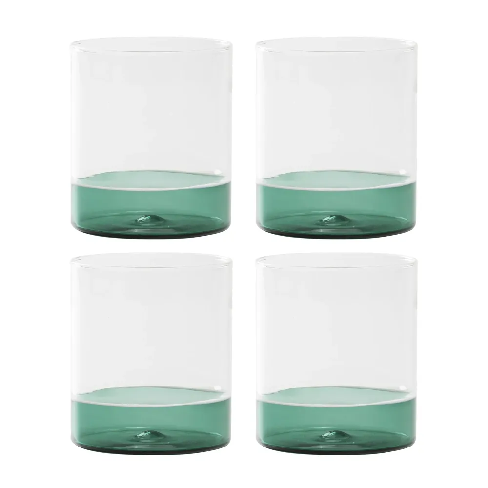 Zafferano Set 4 Tumbler Filo Bianco 440ml Vetro Verde Lago