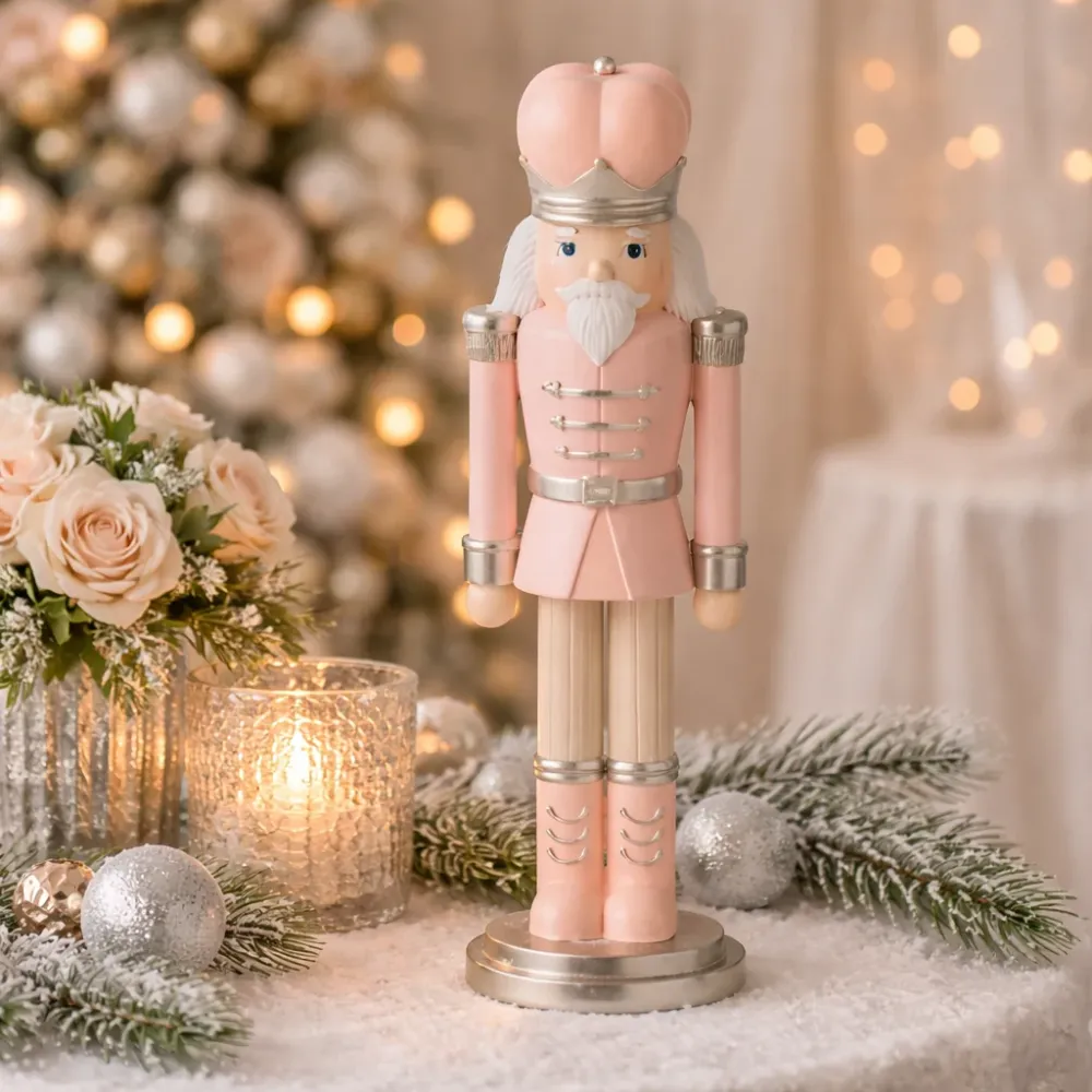 Schiaccianoci Natalizio Decorativo Resina Rosa e Bianco Small