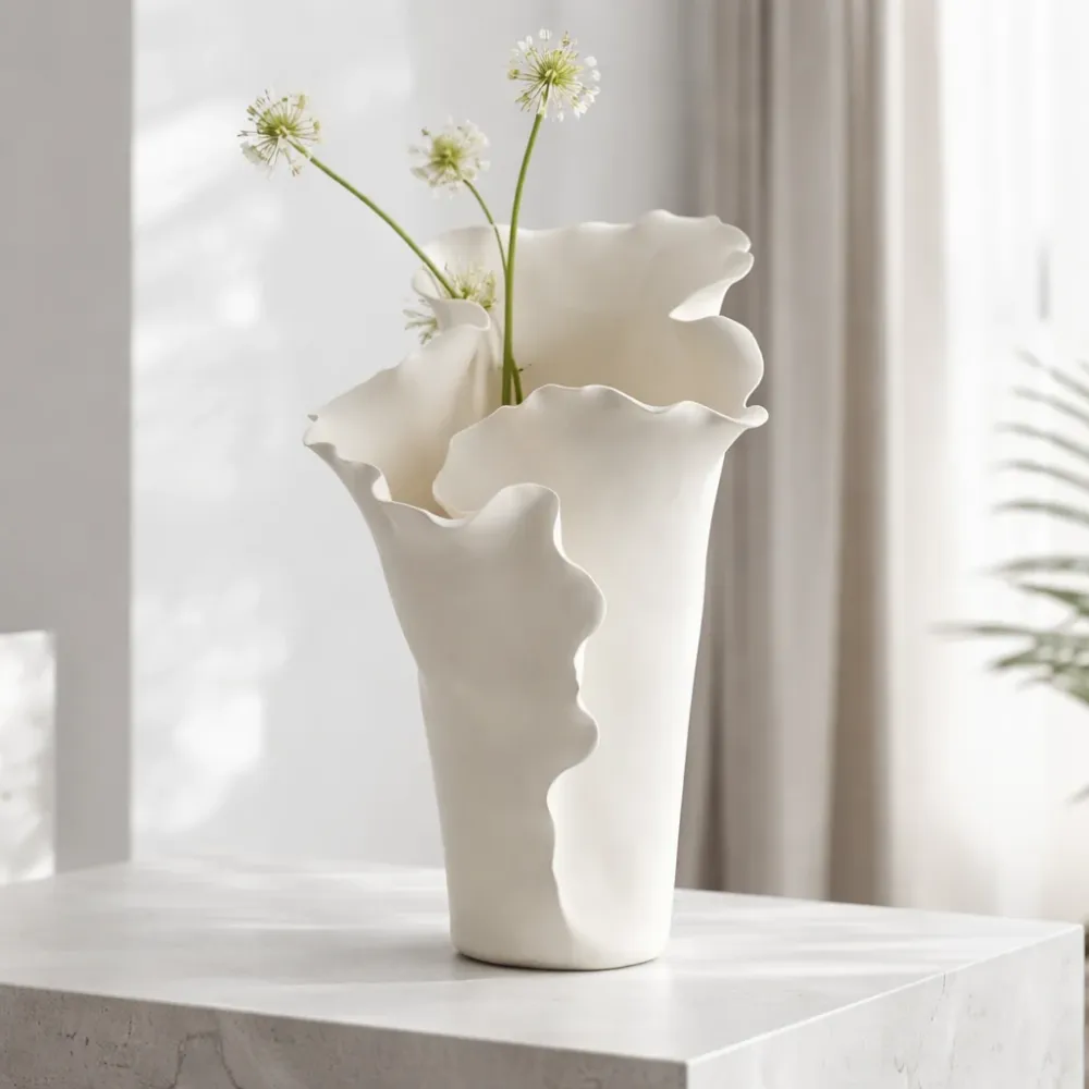 Vaso Design Bianco Ceramica Irregolare Helix