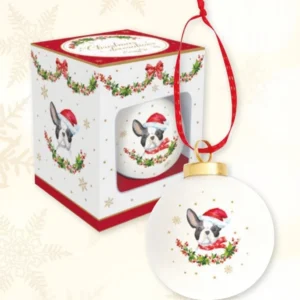 Pallina di Natale ceramica con bulldog francese con confezione CHRISTMAS DOG
