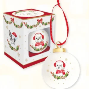 Pallina di Natale ceramica con cane Bolognese con confezione CHRISTMAS DOG