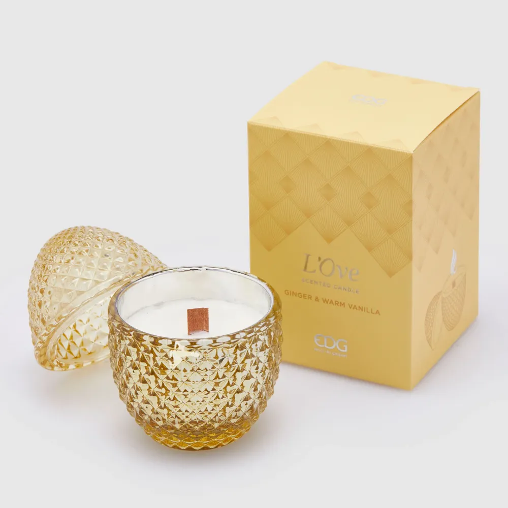 EDG Enzo De Gasperi Candela Profumata Uovo 12x8cm Giallo Vetro Decorazione Pasquale Zenzero e Vaniglia