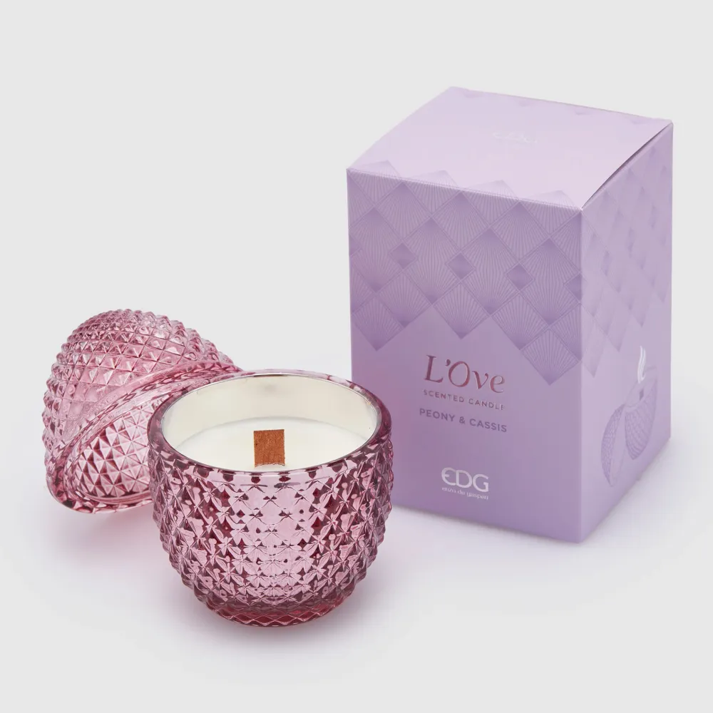 EDG Enzo De Gasperi Candela Profumata Uovo 12x8cm Viola Vetro Decorazione Pasquale Peonia e Cassis