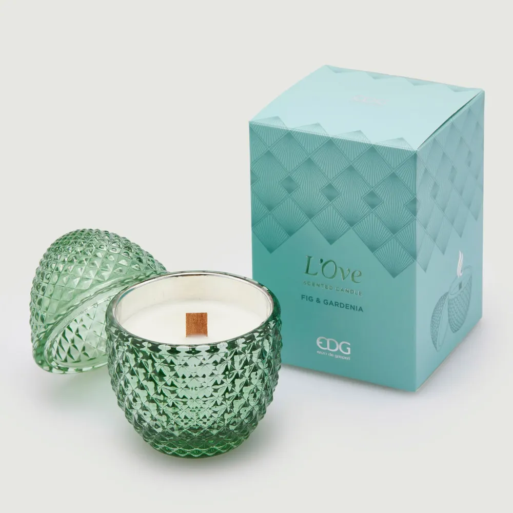 EDG Enzo De Gasperi Candela Profumata Uovo 12x8cm Verde Vetro Decorazione Pasquale Fico e Gardenia
