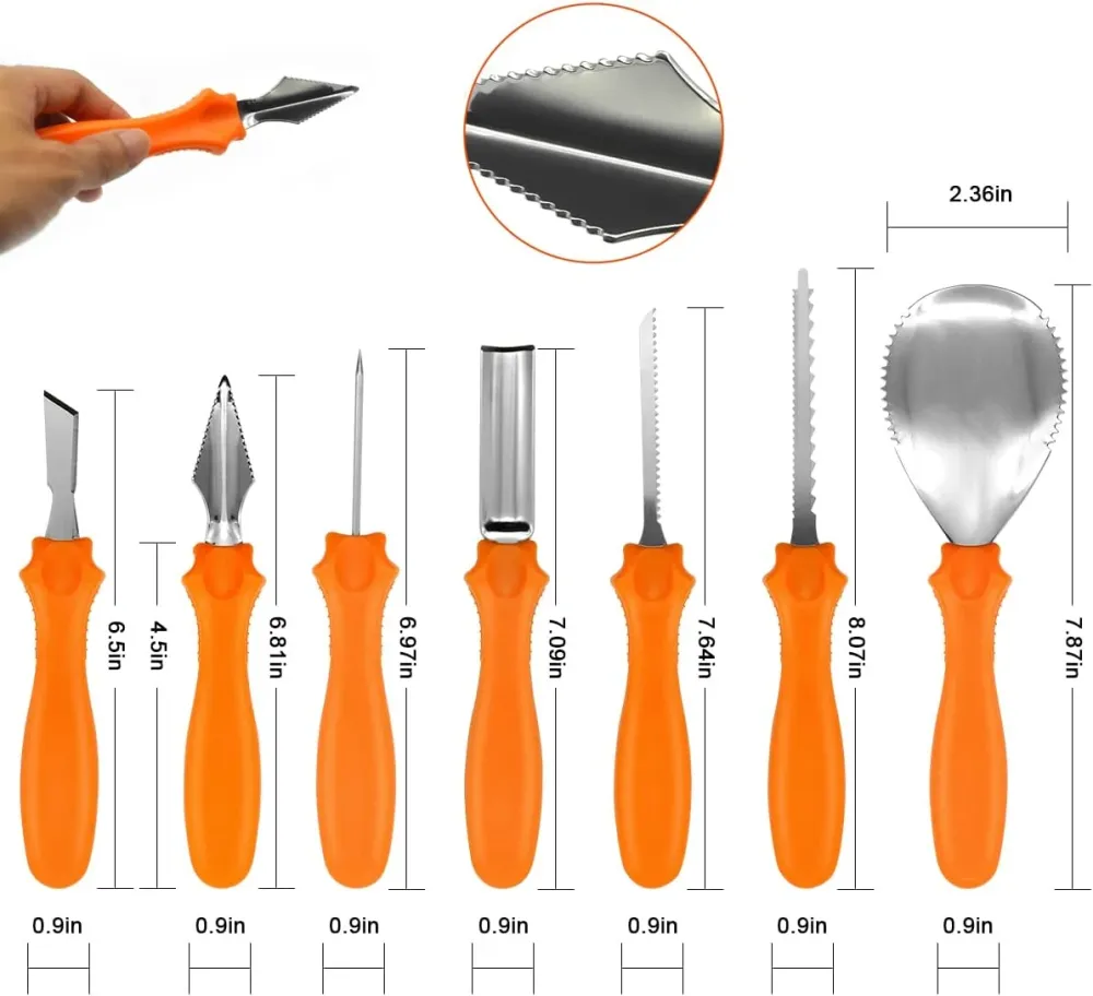 warrita Kit per Intagliare Le Zucche Set Intaglio Zucca Halloween Utensili Intaglio Zucca Acciaio Inossidabile 7 Pezzi Cus...