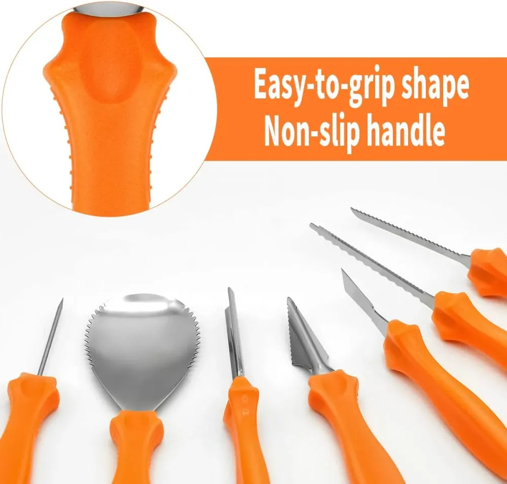 warrita Kit per Intagliare Le Zucche Set Intaglio Zucca Halloween Utensili Intaglio Zucca Acciaio Inossidabile 7 Pezzi Cus...