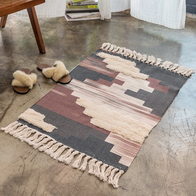 Tappeto creativo Shiplap Tappeto Boho Chic multicolore Tappeto cotone per animali domestici per la casa