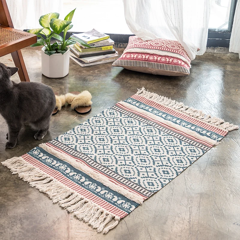 Tappeto creativo Shiplap Tappeto Boho Chic multicolore Tappeto cotone per animali domestici per la casa